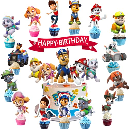 32 Pcs Cartoon Dog Cake Toppers Cupcake Toppers Cake Decorations Birthday Party Supplies