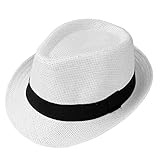 Ayliss Summer Straw Fedora Hat Short Brim Beach Sun Cap,White