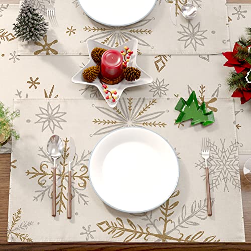 Siilues Christmas Placemats, Snowflake Decorations White Gold Christmas Decor For Table Seasonal Winter Holiday Decor For Indoor Outdoor Dining Table Decorations (Placemats 12''X18'' Set Of 4) #TOP2