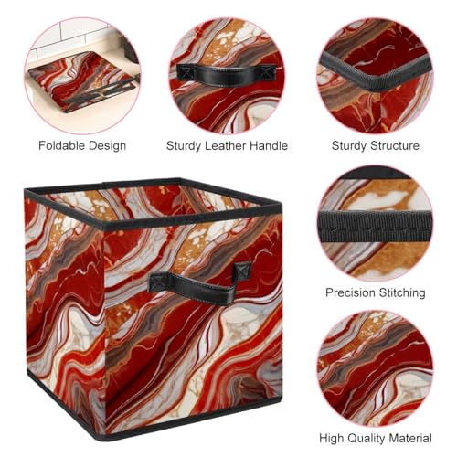 Cube de rangement marbre rouge et finitions cuir premium