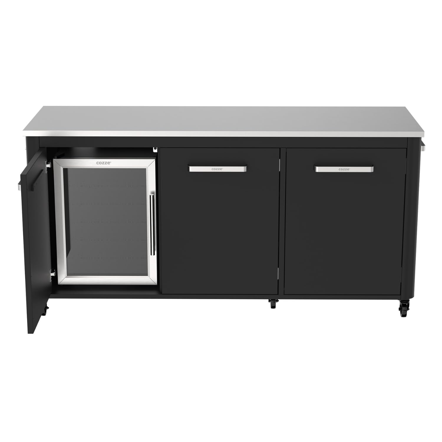 cozze® Réfrigérateur 60L – Porte Vitrée & Cadre Acier Inoxydable – Frigo Compact pour Cuisine Extérieure – Silencieux 46dB – Classe Énergétique G – Design Noir