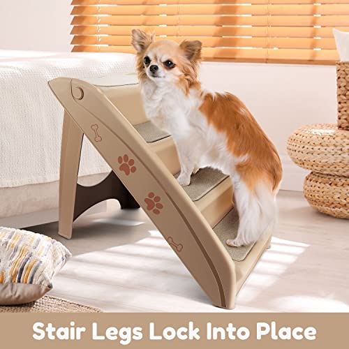 Flexzion Pet Stairs Folding Dog Cat Animal Step Ramp Ladder Foldable Plastic Portable For Tall Bed Indoor Outdoor Decor Supply Easy Store In Beige #TOP3