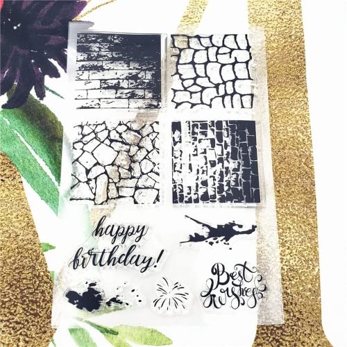 Fugut 4.3 By 6.3 Inch, Brick Stone Wall Background Birthday Wishes Words Arts Crafts Clear Stamps, Scrapbooking Card Making Birthday Thanksgiving Christmas Silicone Stamps #TOP1
