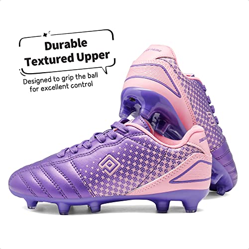 Dream Pairs Boys Girls Superflight-1K Outdoor Football Shoes Soccer Cleats Light/Purple/Pink Size 13 Little Kid #TOP4