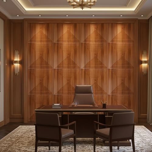 Image of Kayra Decor 3D PVC Wall Panels for Bedroom & Living Room | Line Design |Darkwood Color | 19.7 x 19.7 Inch | Pack of 40 | 107.60 Sq Ft
