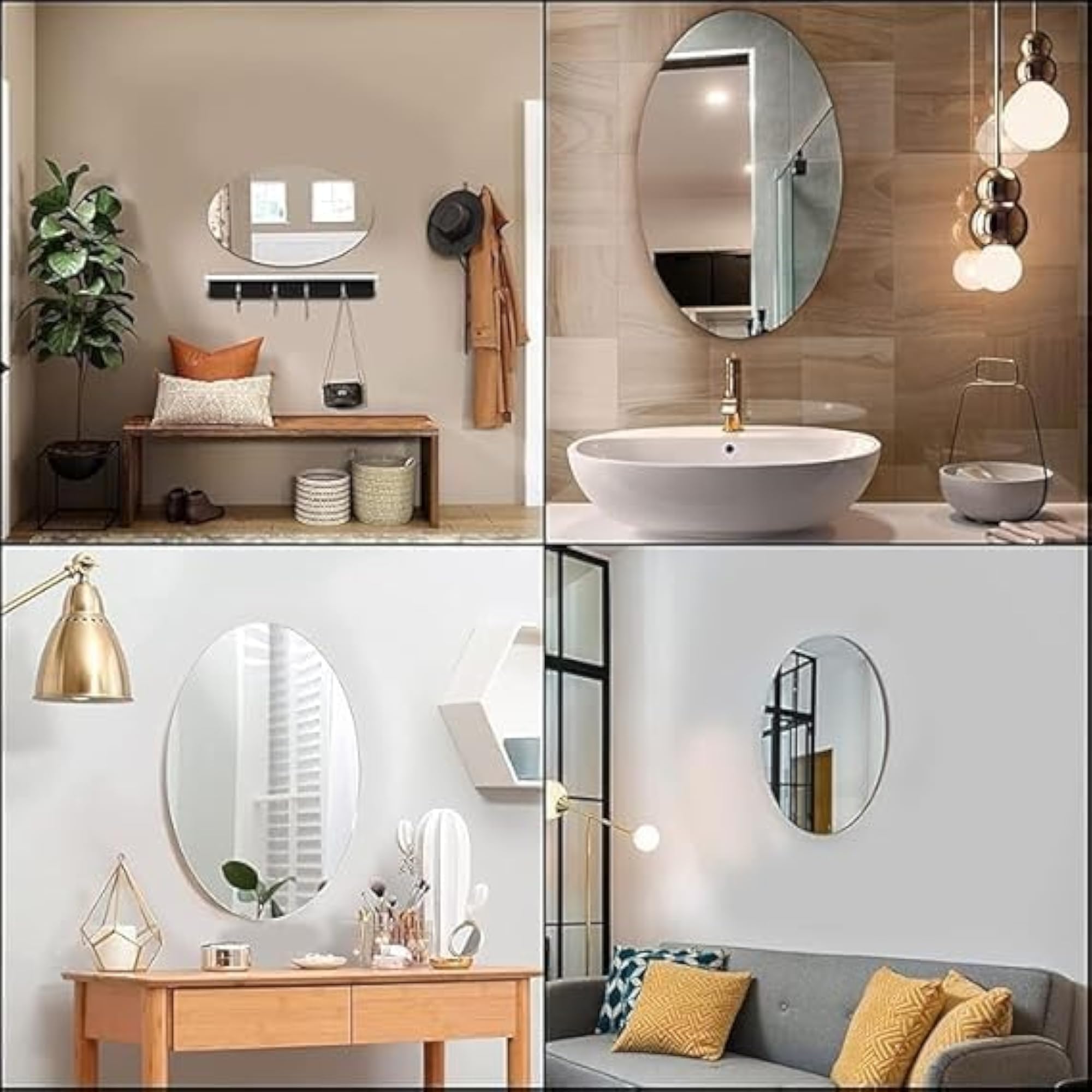 Oval Shape Adhesive Mirror Sticker, Decorative Wall Decor