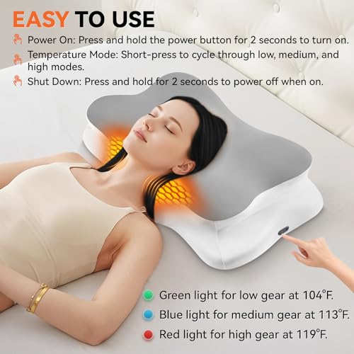 Silkena Heated Cervical Pillow for Neck Pain Relief, Ergonomic Contour Orthopedic Memory Foam Pillow for Neck Support, USB Heating with Adjustable Temp Settings — view 5