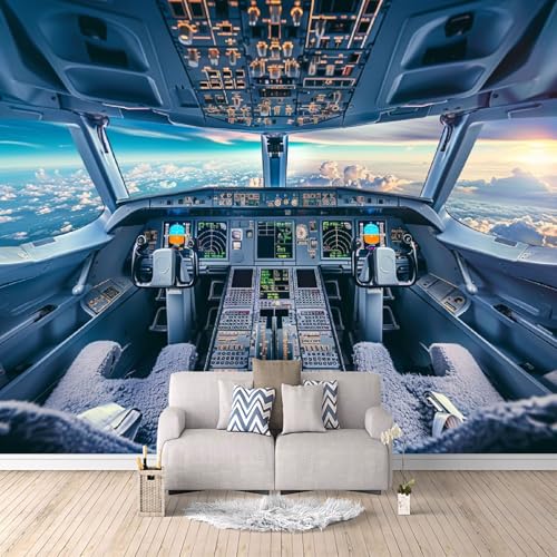 Fotomurales Avión 200 × 200cm Salón Dormitorio Papel pintado tejido no tejido Decoración de Pared decorativos Murales moderna de Diseno Fotográfico Cabina De Avión De Transporte