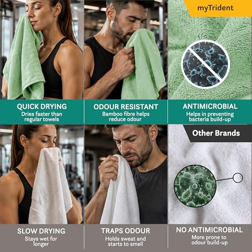 Image of MYTRIDENT Cotton Bamboo Gym Towel for Men Workout & Women Workout | 450 GSM | Perfect Size for Gym - 45 Cms x 90 Cms | Quick-Dry | Extra Absorbent | Lightweight | Suitable for All Sports | Sage Green