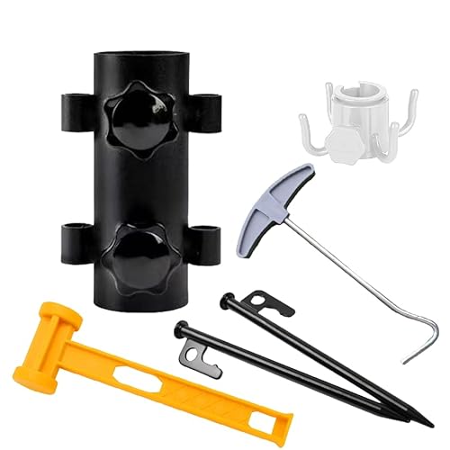 Supporto per ombrellone con spina da prato, set di ombrellone, dotato di martello, estrattore picchetti, gancio per ombrello, supporto per ombrellone da spiaggia per terrazze, giardino, spiaggia e