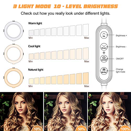 Selfie Ring Light with Tripod Stand - Dimmable Makeup Ring Light Led Camera Ringlight with Tripod and Phone Holder for Live Stream/Makeup/YouTube Video, Compatible for iPhone Android, Remote(Upgraded)