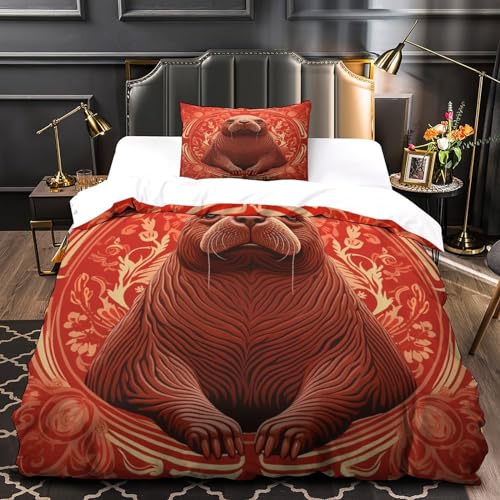 Housse de couette morse lit simple parure de lit microfibre 3 pièces - 3