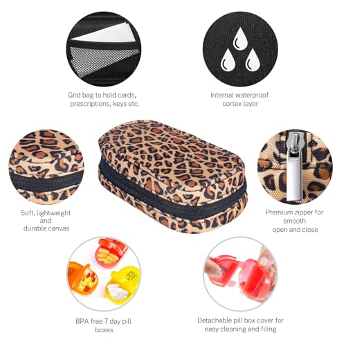 Image of Serfeymi Weekly Travel Pill Organizer 2 Times A Day AM PM Upgraded Rainbow Pill Box 7 Day with Portable Zipper Canvas Pill Case, Medicine Organizer for Pills, Vitamins, Fish Oils - Brown 01