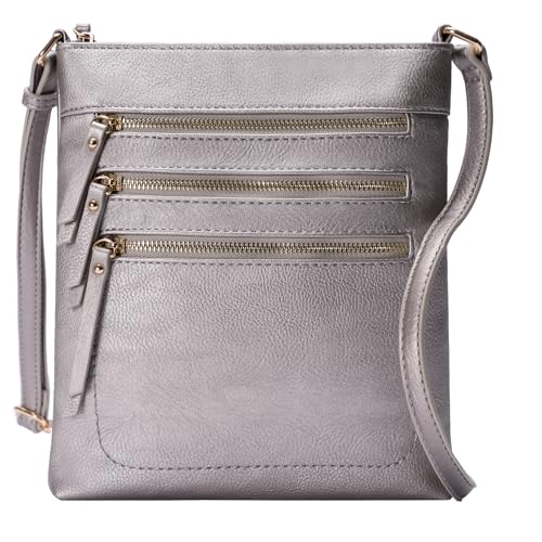 Solene Bolsa tiracolo funcional com vários bolsos bolsa mensageiro com fecho de zíper superior bolsa de ombro com alça ajustável, Estanho Tenente, One Size