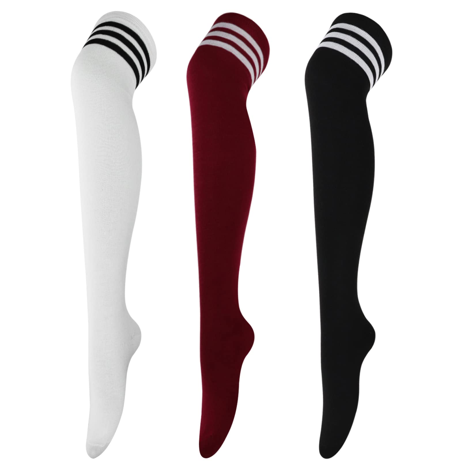DRESHOW 3 Pairs Over Knee Thigh Socks Thigh High Socks Casual High Stockings Long Knee High Socks for Girl and Women