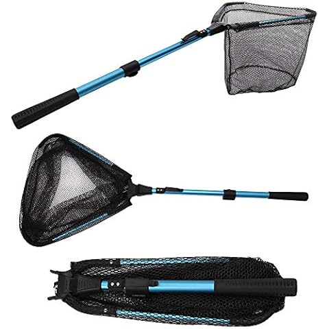 YVLEEN Folding Fishing Net - Foldable Fish Landing Net Robust Aluminum Telescopic Pole Handle and Nylon Mesh 16inch Hoop Size Cover