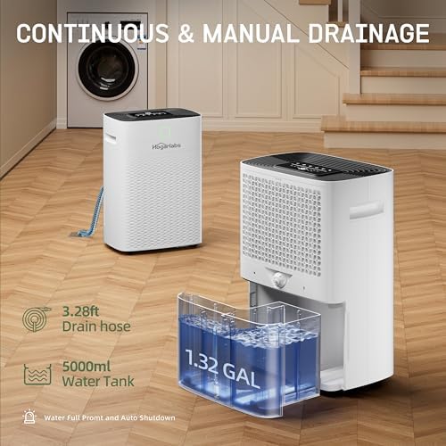 Hogarlabs 100 Pint Dehumidifier for Basement & Bedroom, Covers 6000 Sq.Ft, with Drain Hose & Auto Humidity Control, Quiet for Home, Garage, Bathroom. - 2