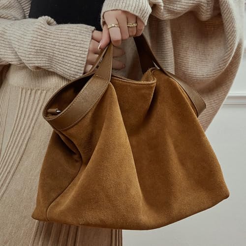 Bolso grande de gamuza marrón tipo hobo y tote miniatura 2