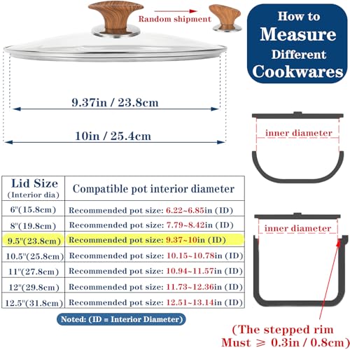 9.5 Inch Pot Cover, Tempered Glass Lid for Replacement, Frying Pan Lids 6,8,9.5,10.5,11,12,12.5 Inch Universal Lid for Pots and Pans by Bigwinyep - Used condition - Image 2