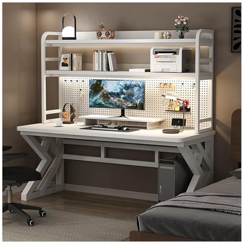 XXHOFTPJZ 39.4in Computer Desk with Pegboard, Gaming Desk with Storage Shelves, PC Gamer Workstation Desk, Modern Study Writing Table for Home Office Bedroom (White, 39.4in/100cm)