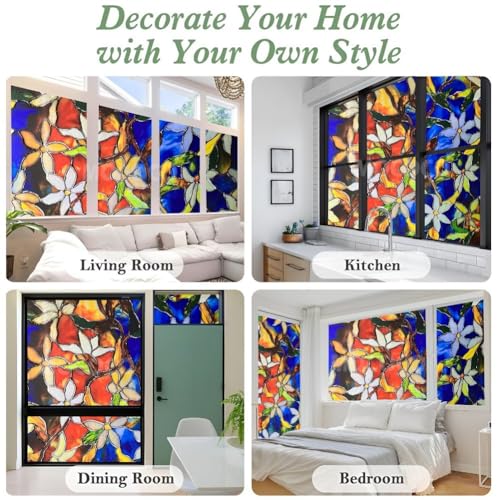 Image of MOCOCO Premium Vinyl Privacy Stained Window Glass Sticker (16x84 Inch) - Self-Adhesive Decorative Film Opaque Sheet Tint Wallpaper for Glass Cover Window, Door, Office, Home.| Anti-UV. Blue Patti