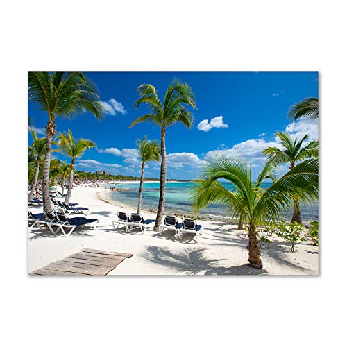 Dosseret en verre 100x70cm bleu pour cuisine motif plage des Maldives Tulup