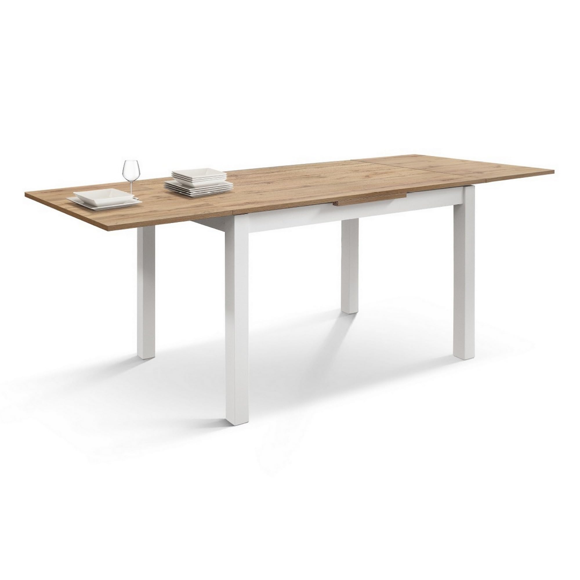 KONTE.DESIGN Tavolo POSITANO in legno effetto rovere e gambe bianche, allungabile 110x70 cm - 190x70 cm