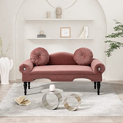 Damaifrom 54" Mid-Century Velvet Upholstered Loveseat Sofa Couch With Armrest And 2 Pillows Accent Bedside Entryway Bench Sofa Chaise Lounge Sofa Love Seat For Bedroom, Living Room Office (Rose) #TOP1
