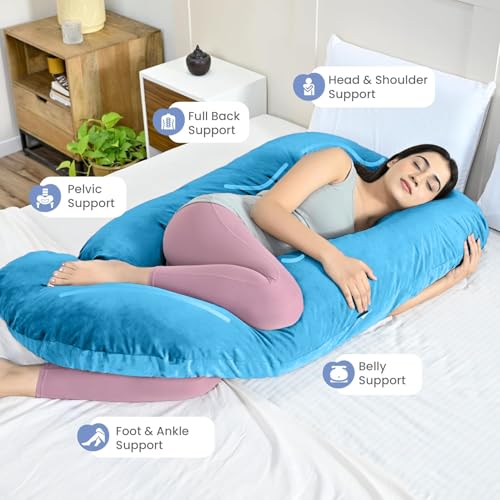 Image of G-Shaped Sleeping Pregnancy Pillow|Removable Velvet Covers|PregnoCare Fibres|Perfect Baby Shower Gift, Maternity,Nursing| Full Body Soft-Support Bump,Head, Back,Shoulder,Hips,Legs and Belly (Sky Blue)