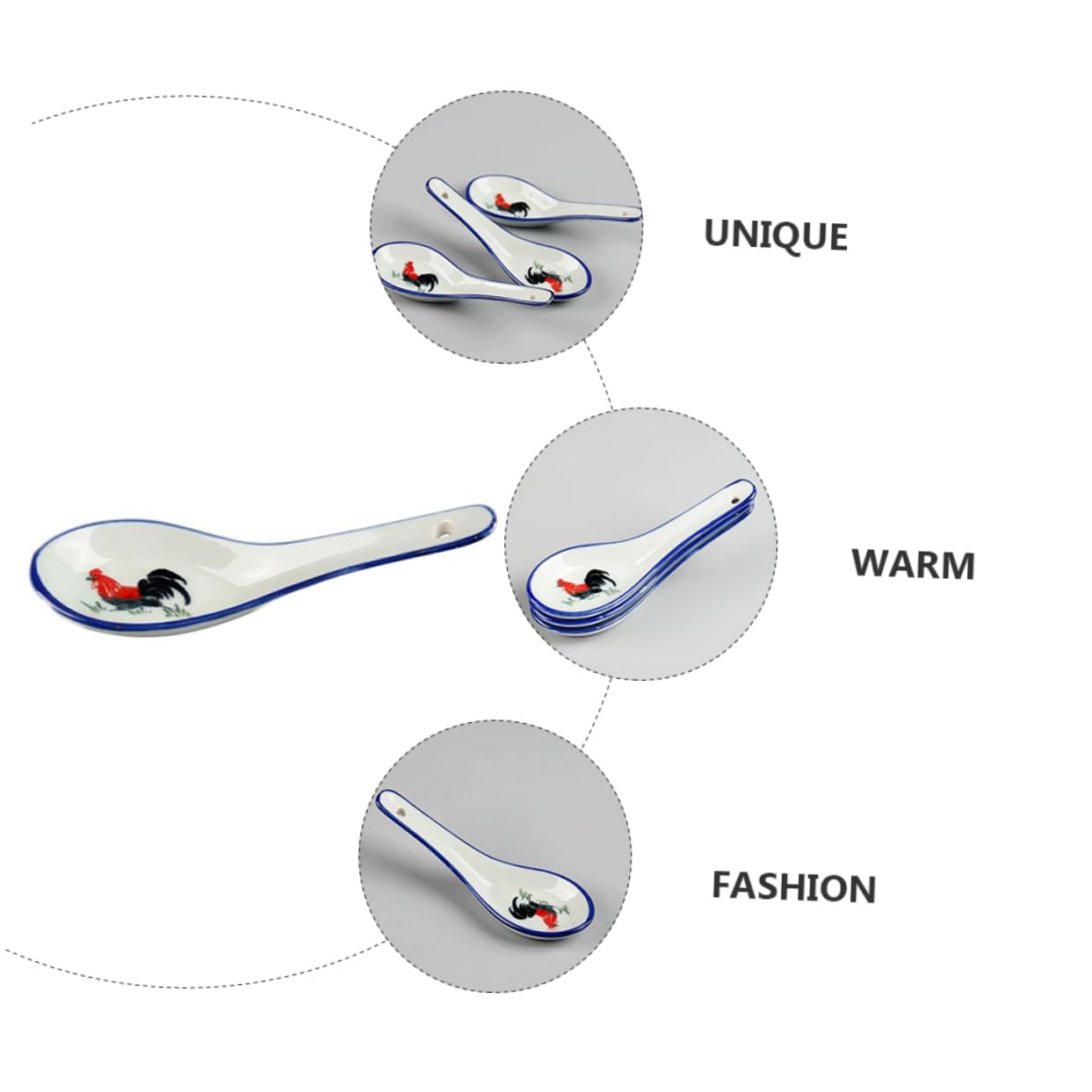 Cabilock 6Pcs Creative Ceramic Soup Spoons for Heat Resistant Tableware Versatile Dessert and Ramen Utensils with Hanging Elegant and Design