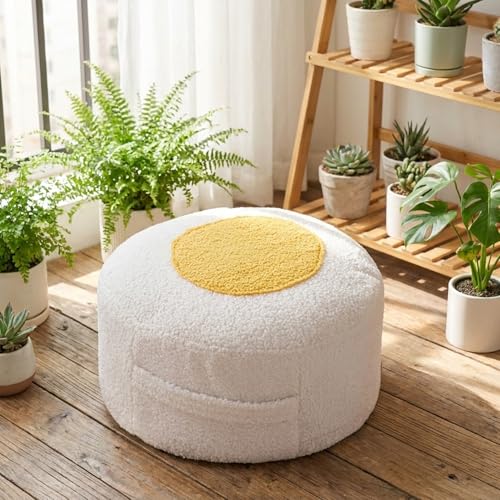 北欧風木製丸型スツール シンプルモダン 背もたれなし ミニロータイプ テクニカルファブリック ネイビー 38×38×20cm リビング コーヒーテーブル用 インテリアに自然に馴染む (38*38*20cm,テクニカルファブリック - グレー) [3]
