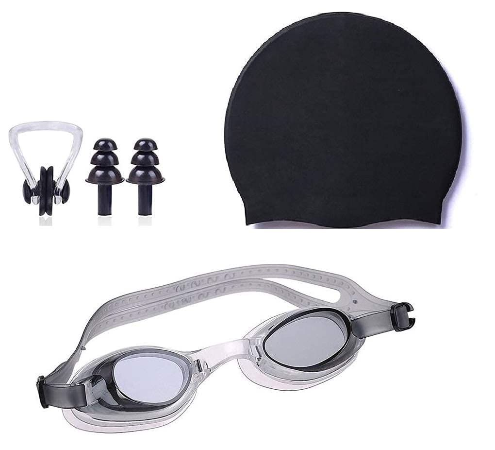 SPOCCO | Swimming Kit Swim Goggles and Swim Caps Combo Set, Nose Clip, Ear Plug & Case- Silicone Non-Slip Material on Glasses & Cap, Anti-Fog, UV Protection, Long Hair- Adults Men Women | SS103 (B09XKJQ7LG) Amazon Price History, Amazon Price Tracker