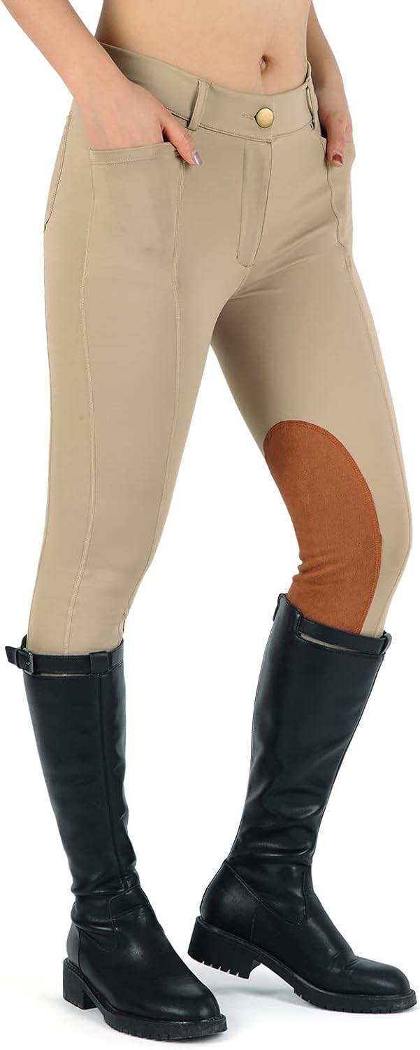 beroy Kids Horse Riding Knee-Patches Pants Girls Equestrian Front-Zip Breeches Legging with Pockets - Image 6