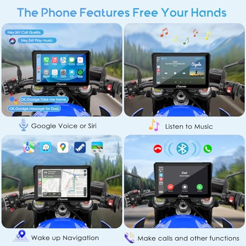 Carpuride W702PRO for Motorcycle CarPlay& Android Auto& Dual Bluetooth - 7" Waterproof GPS Navigation Screen for Motorbike, Music Sharing, Intercom, EQ, Light Sensor, Compass, Barometer by CARPURIDE - Image 6