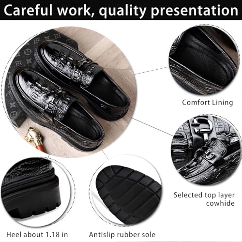 Men's Alligator Printed Platform Chunky Heel Loafers Comfort Round Toe Low-Top Slip-On Anti-Slip Lug Sole Fashion Metal Buckle Business Smart Casual Formal Derby Shoes2