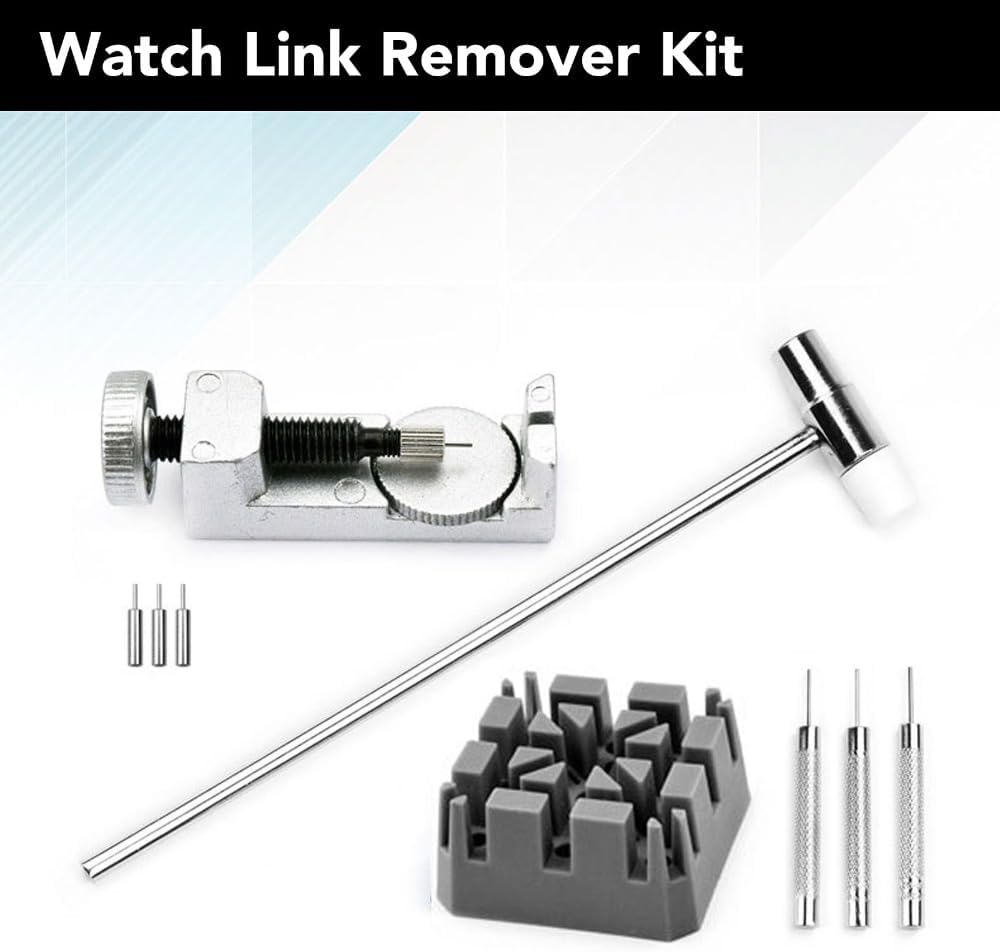 9-Piece Watch Repair Kit, Silver Link Remover, Hammer, Punch Pins
