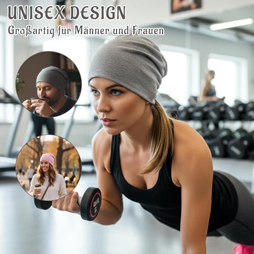 GakQll 3er Pack Chemo Kopfbedeckung Damen Sommer, Beanie Damen, Atmungsaktive Schlafmütze, Beanie Mütze für Joggen, Fahrradfahren, Schlafen, Schwarz, Rosa, Beige