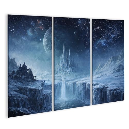 Tableau sur toile paysage de glace futuriste islandburner triptyque 3 pieces pour salon
