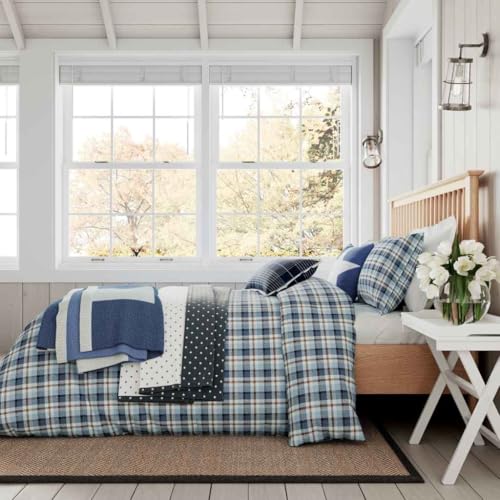 Image of Helena Springfield Cosy Check Brushed Cotton Bedding Blue and Red Duvet Cover Set (Double Duvet Cover Set: 200cm x 200cm)