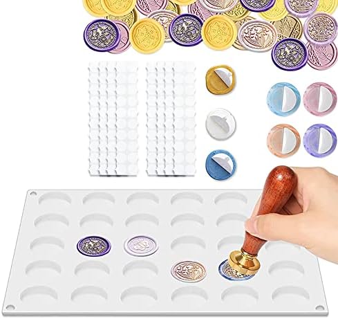 Wax Seal Silicone Mat for Wax Sealing Stamp, 30 Cavity Wax Seal Molds with 300Pcs Removable Sticky Adhesive Dots for DIY Craft Adhesive Waxing Stamp