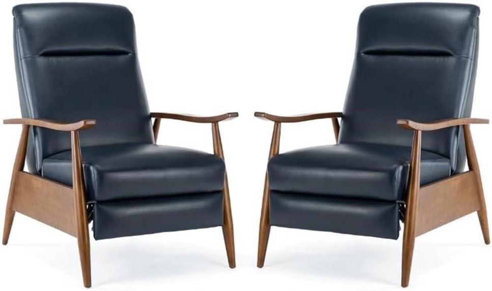 Home Square 2 Piece Faux Leather Wooden Arm Recliner Chair Set in Midnight Blue