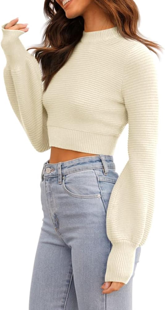 GeGekoko Womens Sexy Crew Neck Cropped Sweaters Ribbed Knit Long Sleeve Crop Tops Pullover - Image 4
