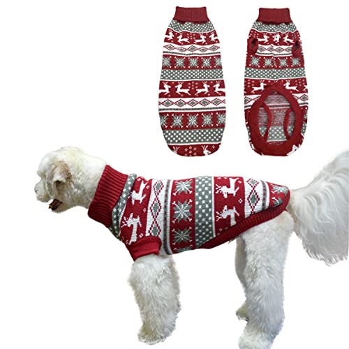 Vehomy Weihnachtspullover für Hunde und Haustiere, Winter-Strickwaren, klassischer warmer Rollkragenpullover, Rentier, Schneeflocken, Argyle-Pullover, Outfit für mittelgroße und große Hunde, Größe S Cover