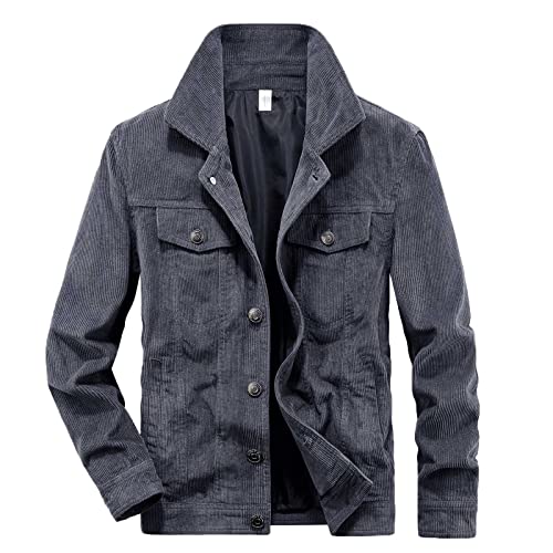 tuduoms Men's Casual Corduroy Trucker Jacket Vintage Long Sleeve Button Down Cotton Corduroy Shirt Shackets Big Tall Jacket