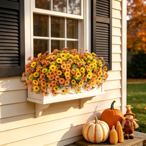 Image of Artificial Fall Flowers Fake Mums Plants for Outdoors Decoration