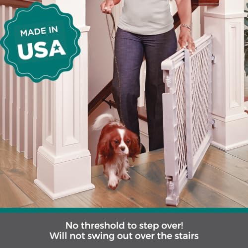 North States MyPet 2-in-1 Easy Swing Petgate: 27\"-41\" Wide Dog Gate. Safety Latch, Hardware Mount. Pet Gates for Doorways & Stairways. Made in USA. 27\" Tall, Light Gray