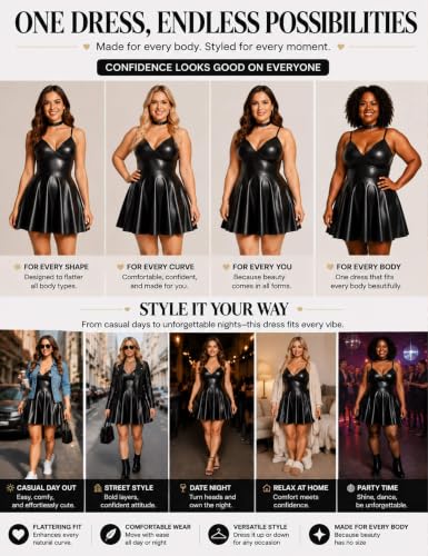Image of ohyeahlady Women Sexy PU Leather Dress Plus Size Spaghetti Strap Mini Dresses Sleeveless Pleated Steampunk Clubwear