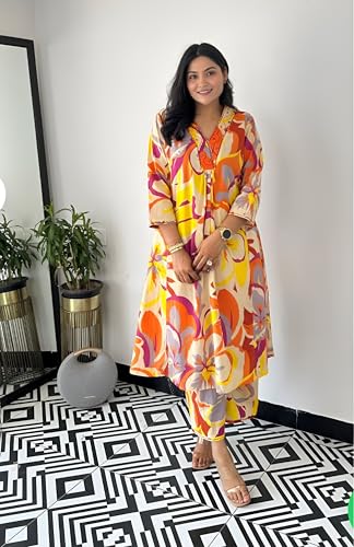 Image of Yashika Women's Cotton Blend Trendy Printed Kurti with Bottom |Kurti Set for Women