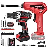 2 In 1 Cordless Drill Electric Impact Driver/Inflator Kit, with 2 Variable Speed(0-400 and 0-1500 Rpm), 30 Pcs Drill Accessories and 2Ah Rechargeable Battery for Home Improvement & Diy Project