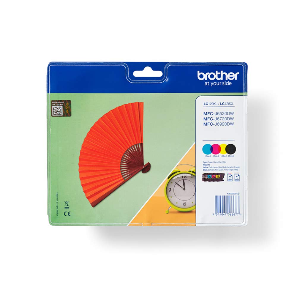 Brother LC129XLVALBP Cartucce InkJet Originali, Alta Capacità, fino a 2400 Pagine Nero, fino a 1200 Pagine Colori, per Stampanti MFCJ6920DW e MFCJ6520DW MultiPack, Nero/Ciano/Magenta/Giallo